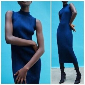 Zara Ribbed Sleeveless Mock Neck Sweater Dress